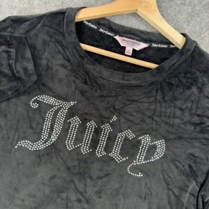 Juicy Couture Sleepwear Shirt Womens Medium Black Velour Rhinestone Juicy